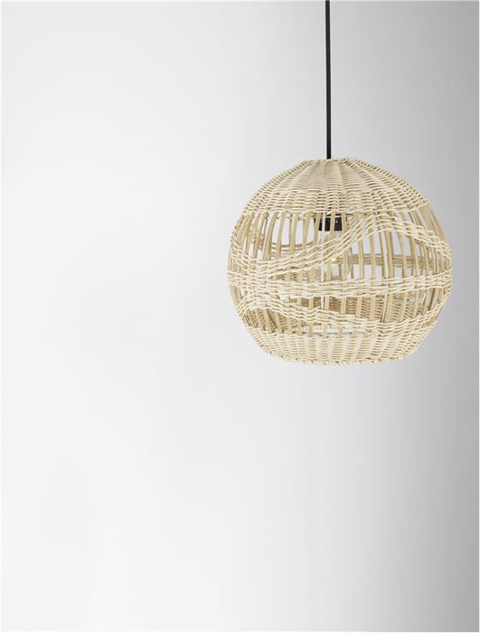 MARLO Natural Rattan Black Fabric Wire & Base LED E27 1x12 Watt 230 Volt IP20 Bulb Excluded D: 30 H1: 26 H2: 195 cm Adjustable height