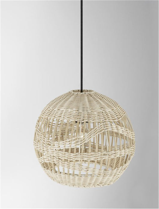 MARLO Natural Rattan Black Fabric Wire & Base LED E27 1x12 Watt 230 Volt IP20 Bulb Excluded D: 30 H1: 26 H2: 195 cm Adjustable height
