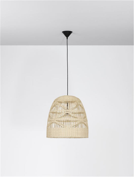 MARLO Natural Rattan Black Fabric Wire & Base LED E27 1x12 Watt 230 Volt IP20 Bulb Excluded D: 46 H 1: 46 H 2: 200 cm Adjustable height