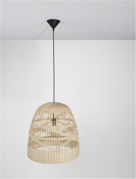 MARLO Natural Rattan Black Fabric Wire & Base LED E27 1x12 Watt 230 Volt IP20 Bulb Excluded D: 46 H 1: 46 H 2: 200 cm Adjustable height