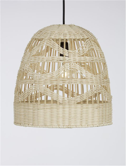 MARLO Natural Rattan Black Fabric Wire & Base LED E27 1x12 Watt 230 Volt IP20 Bulb Excluded D: 30 H 1: 30 H 2: 185 cm Adjustable height