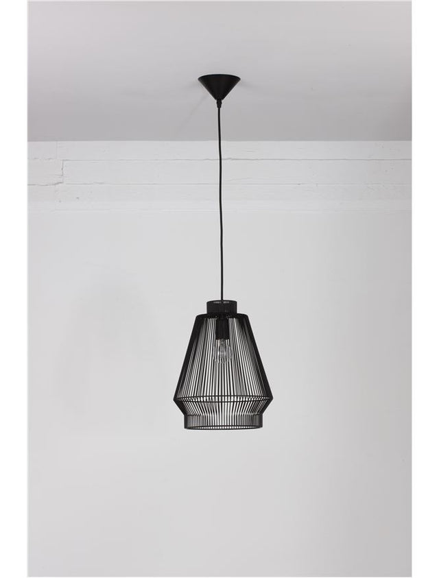 BREDO Black Aluminium Black Fabric Wire & Base LED E27 1x12 Watt 230 Volt IP20 Bulb Excluded D: 27.5 H1: 35 H2: 185 cm Adjustable height