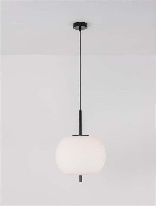 LATO Black Metal & Opal Glass Black Fabric Wire LED E27 1x12 Watt 230 Volt IP20 Bulb Excluded D: 30 H: 120 cm Adjustable height