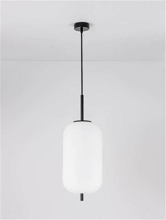 LATO Black Metal & Opal Glass Black Fabric Wire LED E27 1x12 Watt 230 Volt IP20 Bulb Excluded D: 22 H: 120 cm Adjustable height
