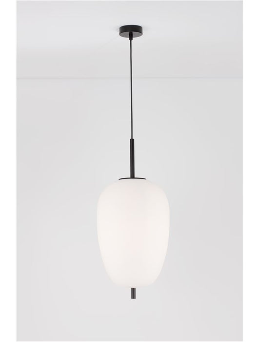 LATO Black Metal & Opal Glass Black Fabric Wire LED E27 1x12 Watt 230 Volt IP20 Bulb Excluded D: 27 H: 120 cm Adjustable height