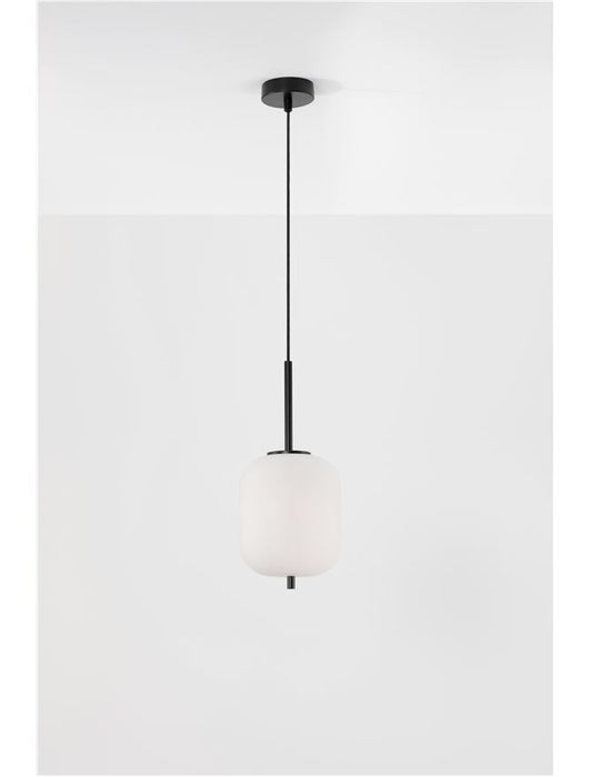 LATO Black Metal & Opal Glass Black Fabric Wire LED E14 1x5 Watt 230 Volt IP20 Bulb Excluded D: 16.5 H: 120 cm Adjustable height