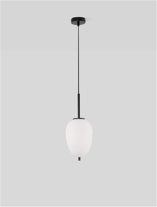LATO Black Metal & Opal Glass Black Fabric Wire LED E14 1x5 Watt 230 Volt IP20 Bulb Excluded D: 15.8 H: 120 cm Adjustable height