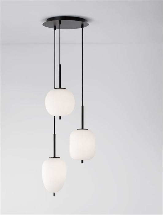 LATO Black Metal & Opal Glass Black Fabric Wire LED E14 3x5 Watt 230 Volt IP20 Bulb Excluded D: 30 H: 120 cm Adjustable height