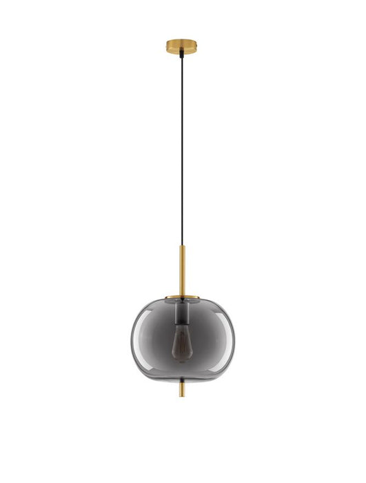 LATO Brass Gold Metal & Smoky Glass Black Fabric Wire LED E27 1x12 Watt 230 Volt IP20 Bulb Excluded D: 30 H: 120 cm Adjustable height