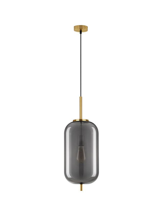 LATO Brass Gold Metal & Smoky Glass Black Fabric Wire LED E27 1x12 Watt 230 Volt IP20 Bulb Excluded D: 22 H: 120 cm Adjustable height