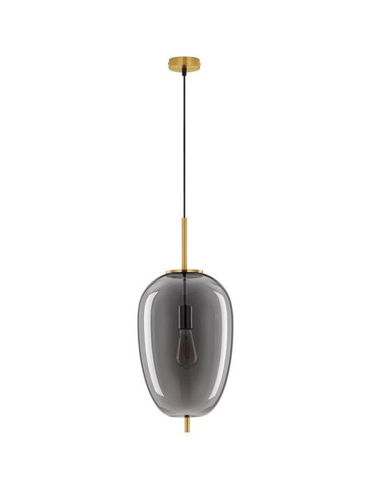 LATO Brass Gold Metal & Smoky Glass Black Fabric Wire LED E27 1x12 Watt 230 Volt IP20 Bulb Excluded D: 27 H: 120 cm Adjustable height