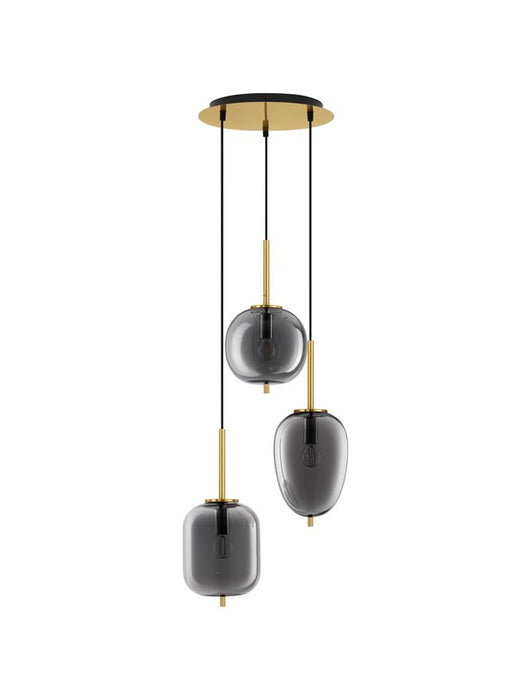 LATO Brass Gold Metal & Smoky Glass Black Fabric Wire LED E14 3x5 Watt 230 Volt IP20 Bulb Excluded D: 46 H: 120 cm Adjustable height