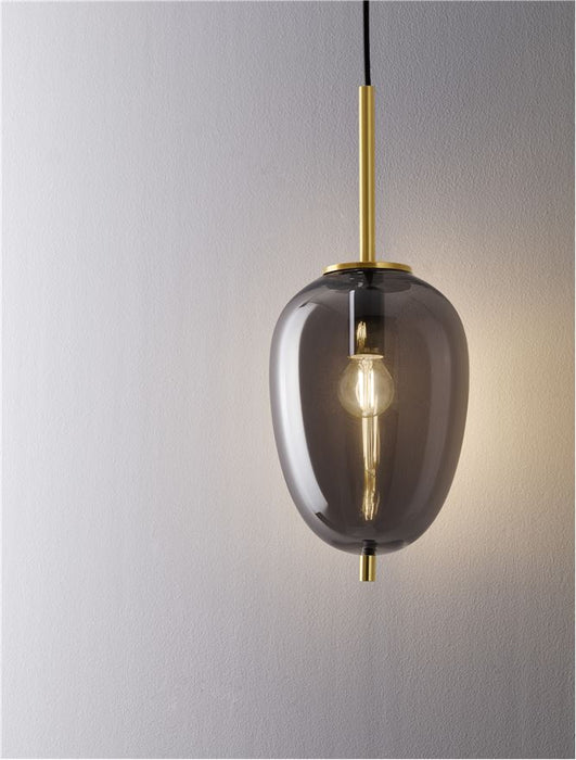 LATO Brass Gold Metal & Smoky Glass Black Fabric Wire LED E14 1x5 Watt 230 Volt IP20 Bulb Excluded Adjustable height