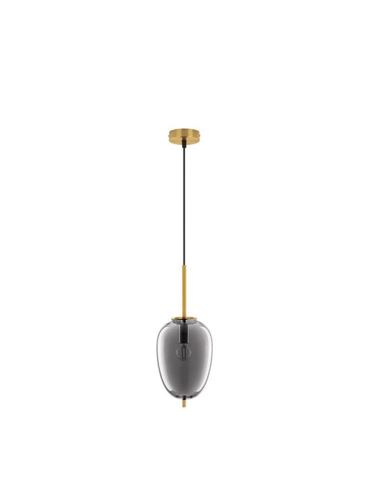 LATO Brass Gold Metal & Smoky Glass Black Fabric Wire LED E14 1x5 Watt 230 Volt IP20 Bulb Excluded Adjustable height