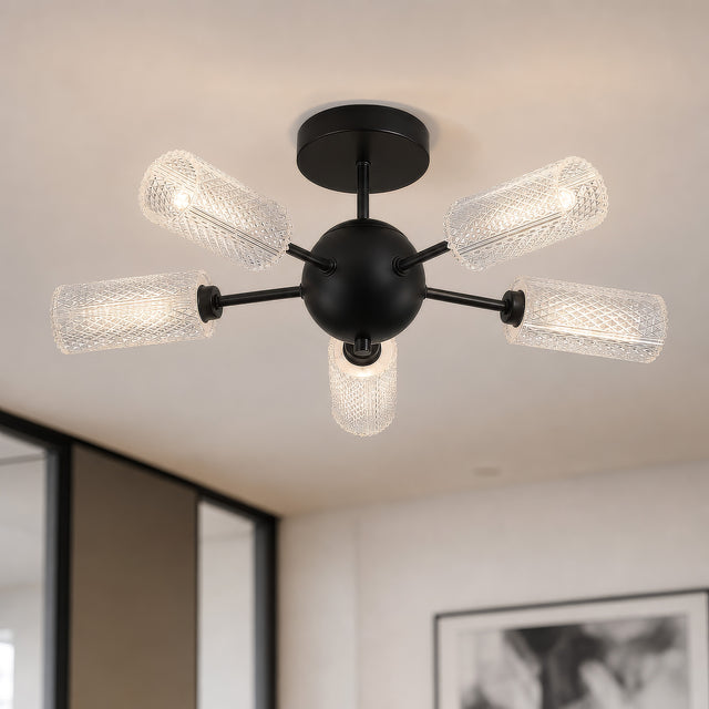Cosmic 5Lt Semi-flush Black Metal with Textured Acrylic