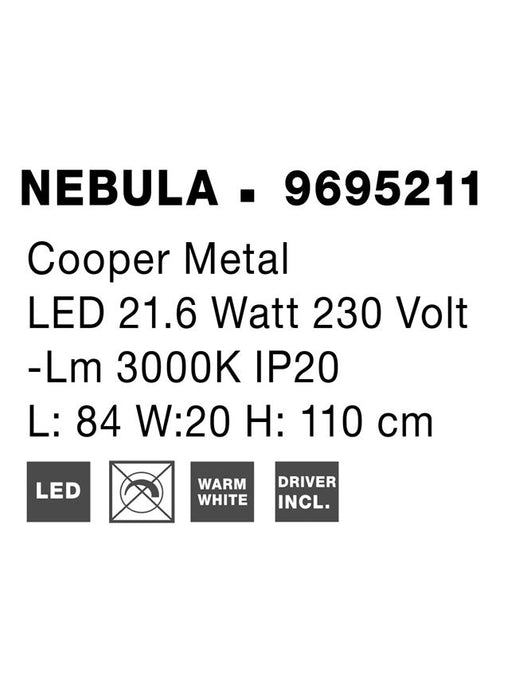 NEBULA Gold Copper LED 25 Watt 230 Volt 2049Lm 3000K IP20 Led Chip: 60 Pcs L: 84 W: 22 H: 110 cm Adjustable Height