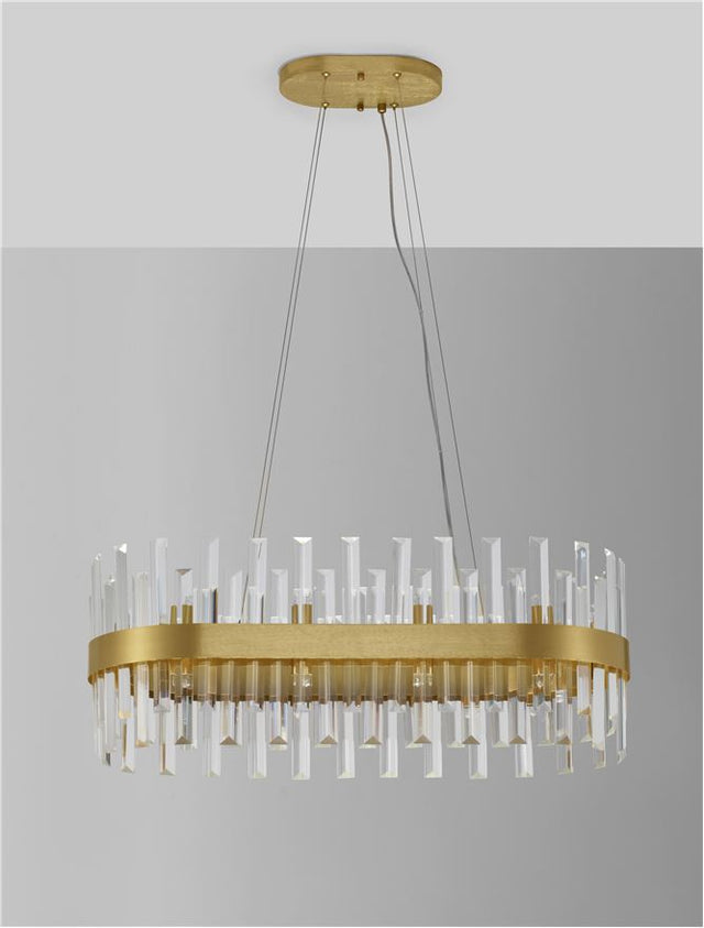 CROWN Satin Gold Metal & Clear Crystal (56 pcs) LED G9 10x5 Watt 230 Volt IP20 Bulb Excluded L: 80 W: 36 H: 120 cm Adjustable Height