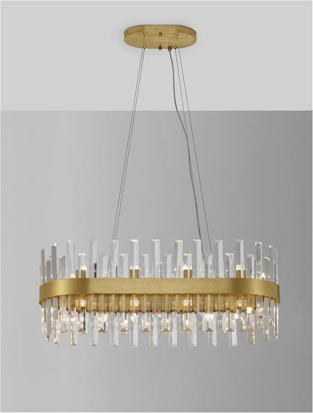 CROWN Satin Gold Metal & Clear Crystal (56 pcs) LED G9 10x5 Watt 230 Volt IP20 Bulb Excluded L: 80 W: 36 H: 120 cm Adjustable Height