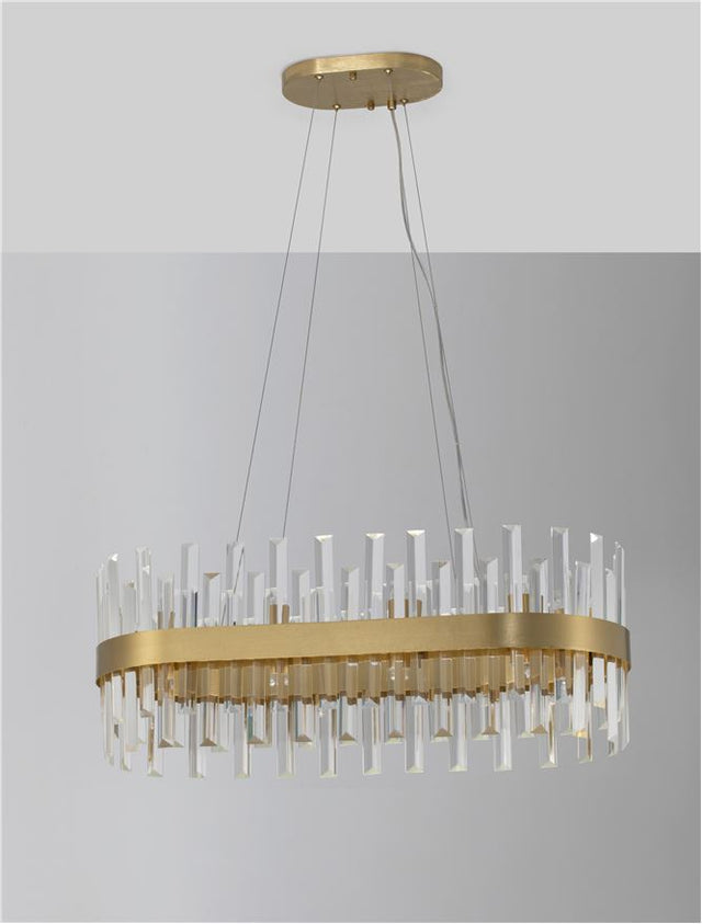 CROWN Satin Gold Metal & Clear Crystal (56 pcs) LED G9 10x5 Watt 230 Volt IP20 Bulb Excluded L: 80 W: 36 H: 120 cm Adjustable Height