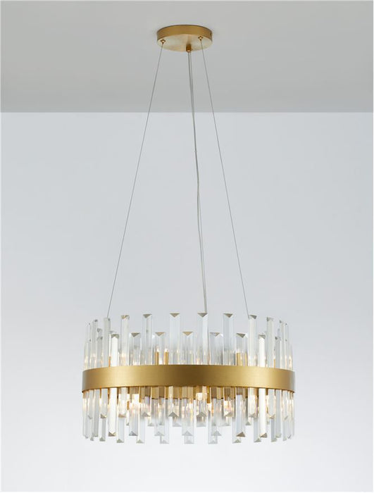 CROWN Satin Gold Metal Clear Crystal (48 pcs) LED G9 7x5 Watt 230 Volt IP20 Bulb Excluded D: 55 H: 120 cm Adjustable Height