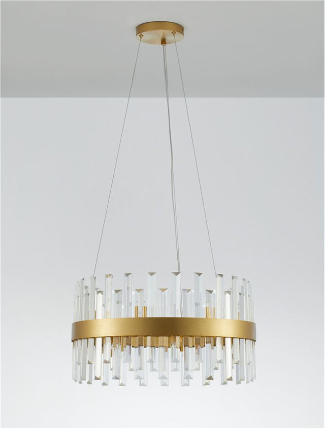 CROWN Satin Gold Metal Clear Crystal (48 pcs) LED G9 7x5 Watt 230 Volt IP20 Bulb Excluded D: 55 H: 120 cm Adjustable Height