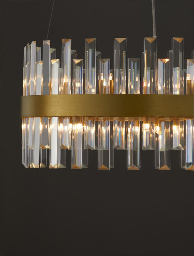 CROWN Satin Gold Metal Clear Crystal (48 pcs) LED G9 7x5 Watt 230 Volt IP20 Bulb Excluded D: 55 H: 120 cm Adjustable Height