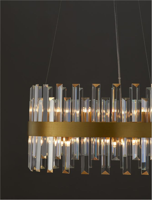 CROWN Satin Gold Metal Clear Crystal (48 pcs) LED G9 7x5 Watt 230 Volt IP20 Bulb Excluded D: 55 H: 120 cm Adjustable Height
