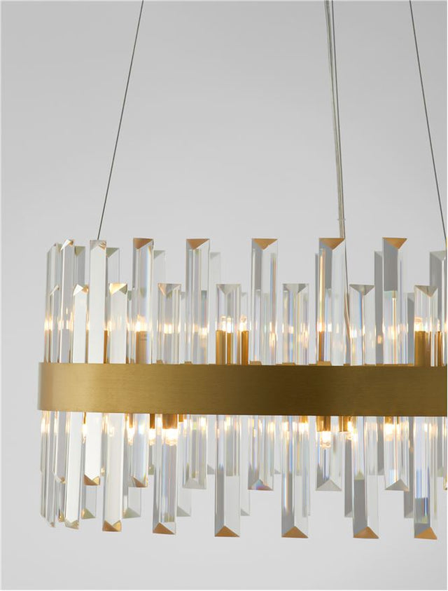 CROWN Satin Gold Metal Clear Crystal (48 pcs) LED G9 7x5 Watt 230 Volt IP20 Bulb Excluded D: 55 H: 120 cm Adjustable Height