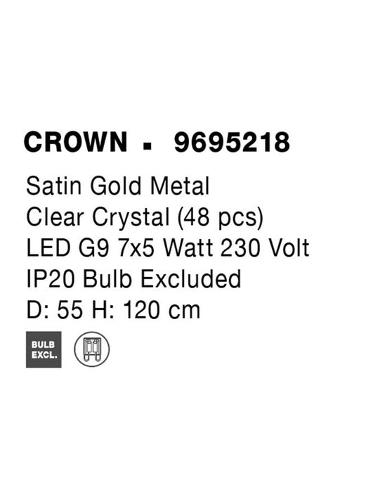 CROWN Satin Gold Metal Clear Crystal (48 pcs) LED G9 7x5 Watt 230 Volt IP20 Bulb Excluded D: 55 H: 120 cm Adjustable Height