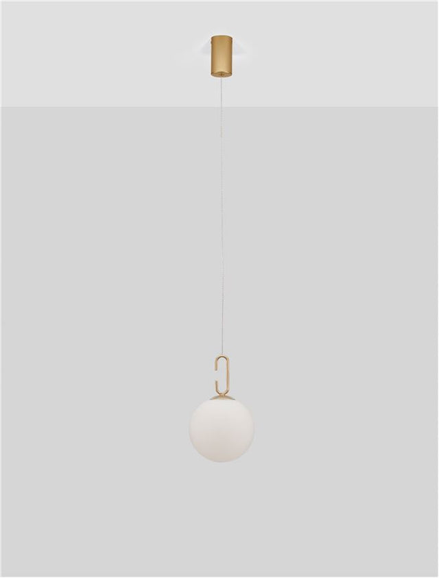 HOOK Satin Gold Metal & Opal White Glass LED 11 Watt 230 Volt 1061Lm 3000K IP20 D: 18 H: 120 cm Adjustable Height