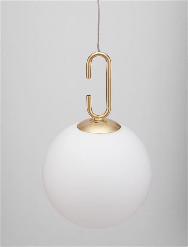 HOOK Satin Gold Metal & Opal White Glass LED 11 Watt 230 Volt 1061Lm 3000K IP20 D: 18 H: 120 cm Adjustable Height