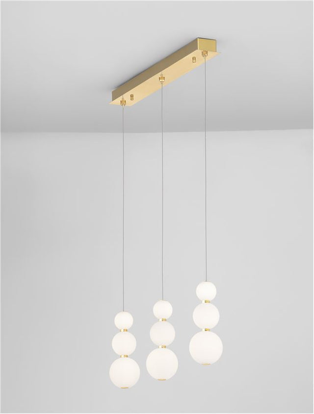 PERLA Triac Dimmable Gold Metal & Opal Glass LED 25 Watt 230 Volt 2265Lm 3000K IP20 L: 70 W: 10 H: 150 cm Adjustable Height