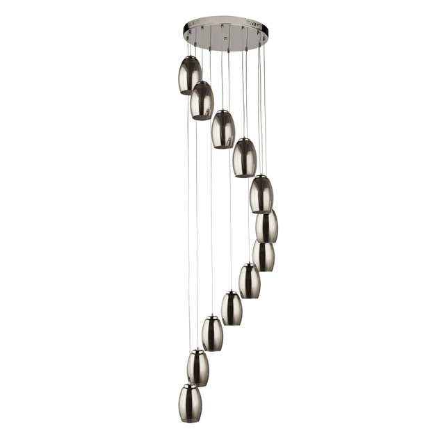 Cyclone 12Lt Multi-Drop Pendant- Chrome Metal & Smoked Glass