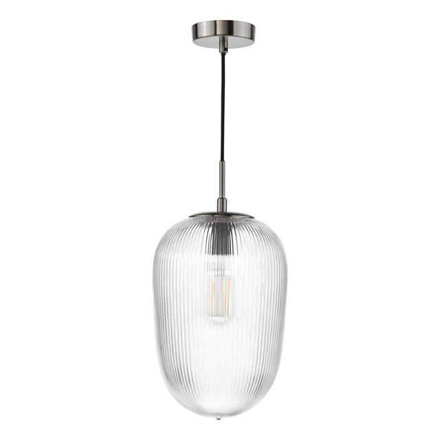 Abrielle Pendant Polished Nickel and Ribbed Glass