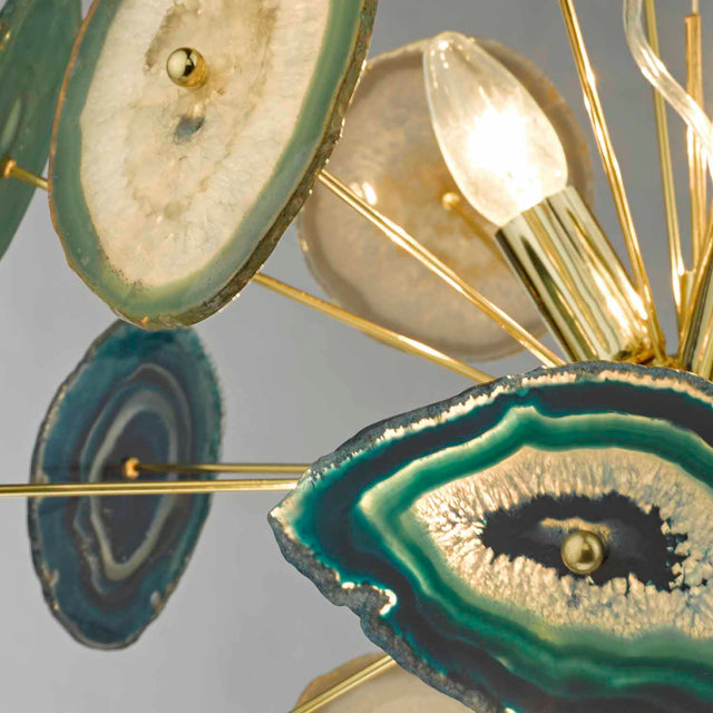 Achates 9 Light Pendant Agate & Gold