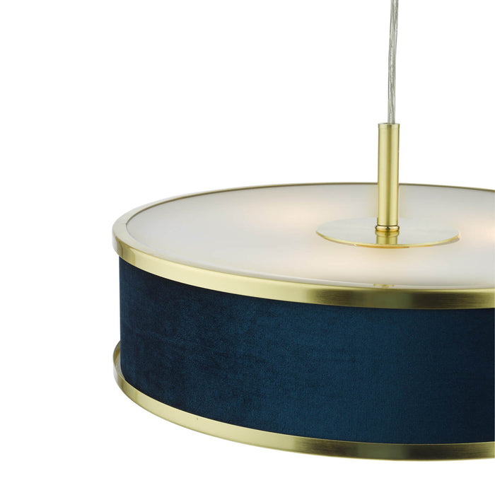 Alvaro 3 Light Pendant Brushed Brass With Blue Shade