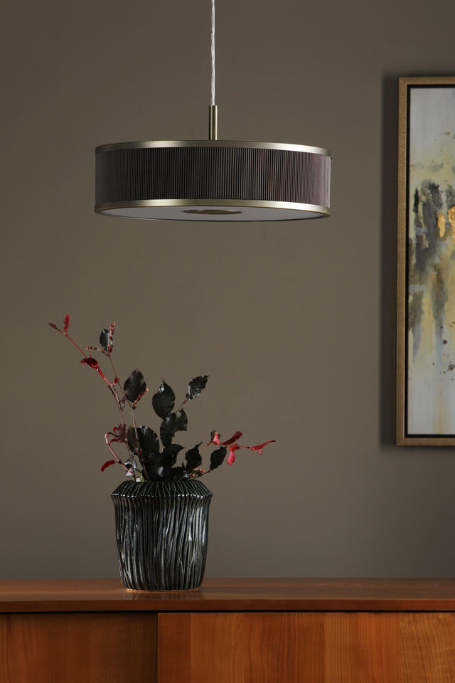 Alvaro 3 Light Pendant Antique Bronze and Brown With Shade