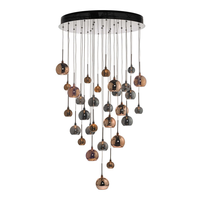 Aurelia 30lt Cluster Pendant Black Chrome & Copper/Bronze Glass 3M Drop