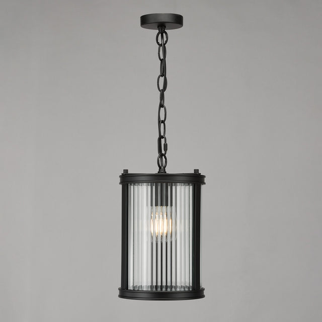 Bianka Pendant Matt Black and Ribbed Glass