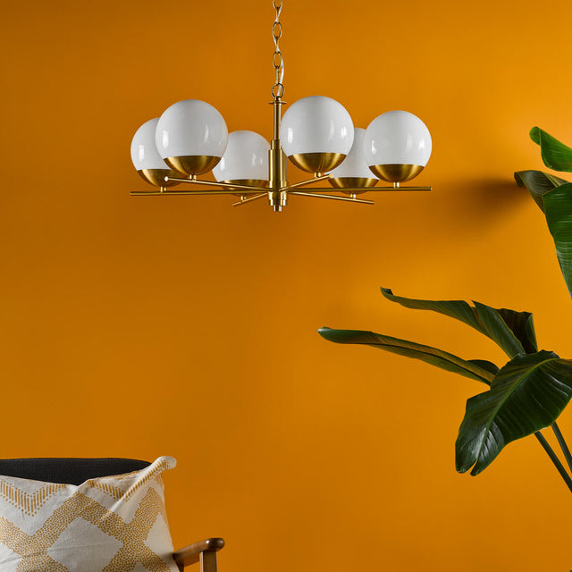 Bombazine 6 Light Pendant Natural Brass and Opal Glass