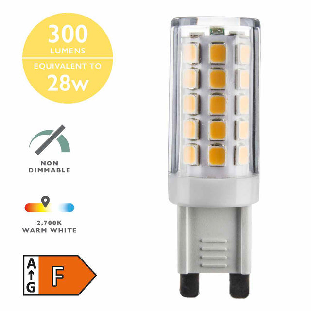 IND G9 LED LAMP 3W 370LM 2700K CLEAR