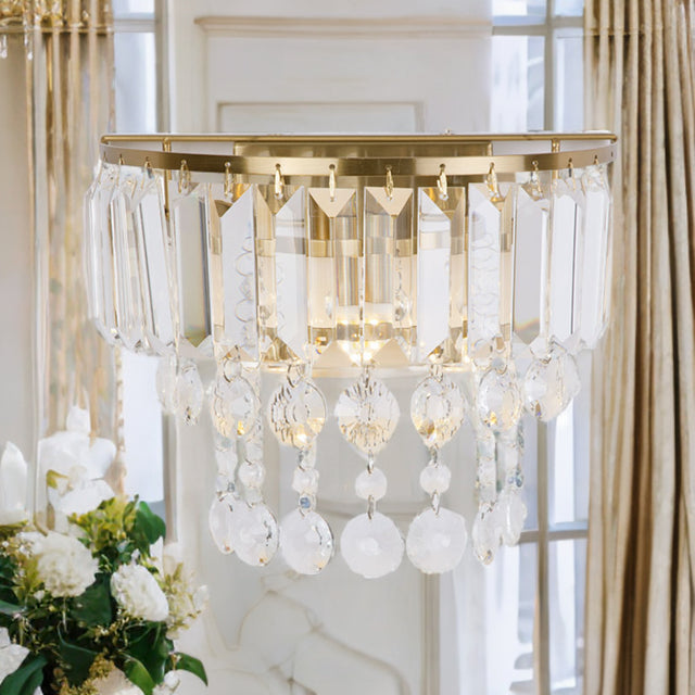Matt Brass Tiered Elegant Crystal Wall Light