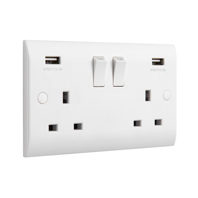 13A 2G DP Switched Socket with twin 5V USB