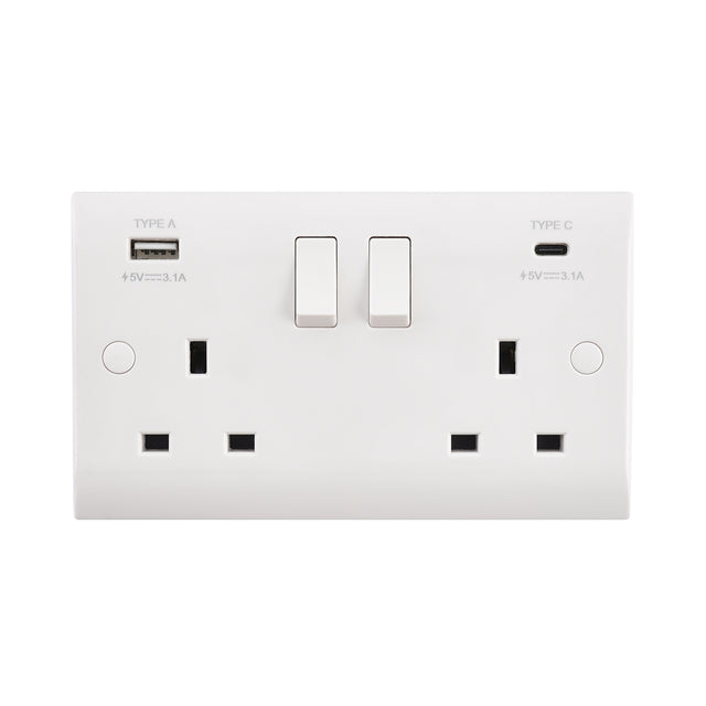 13A 2G DP Switched Socket with 15.5W USB A+C