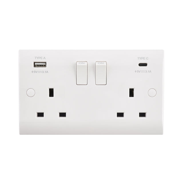 13A 2G DP Switched Socket with 15.5W USB A+C