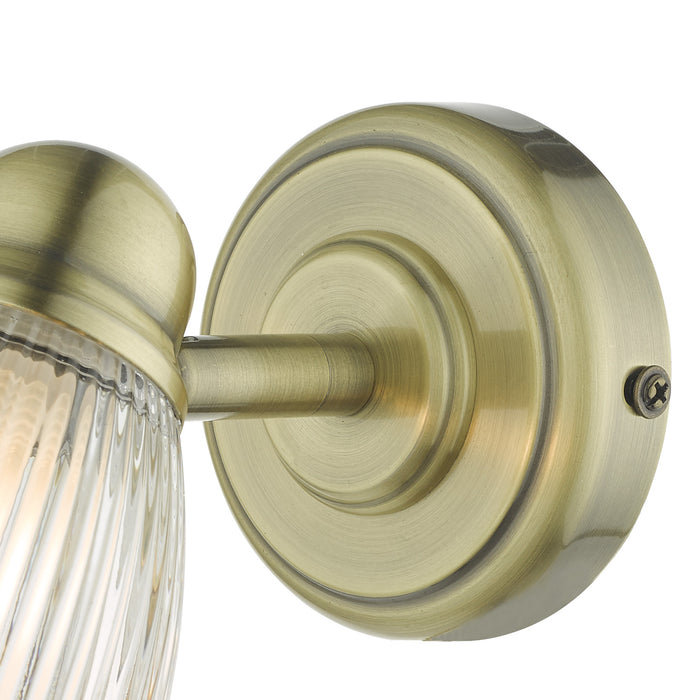 Cedric Bathroom Single Wall Spotlight Antique Brass Glass IP44