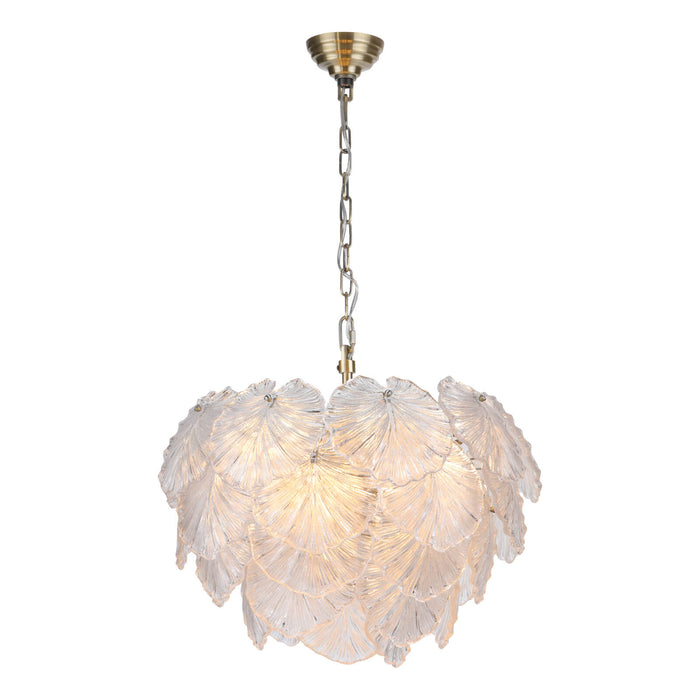 Courtney 10 Light Pendant Textured Glass and Antique Brass