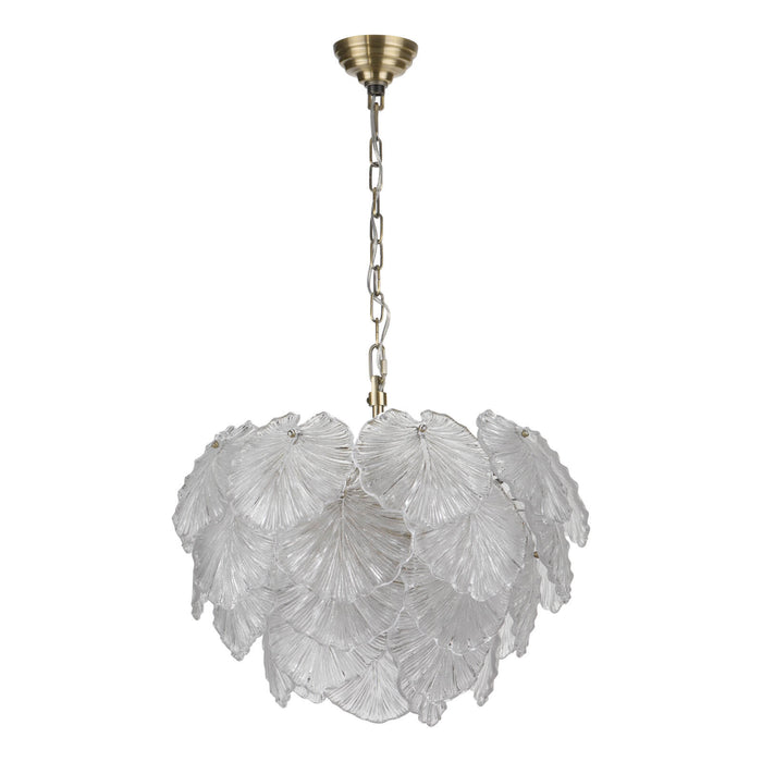 Courtney 10 Light Pendant Textured Glass and Antique Brass