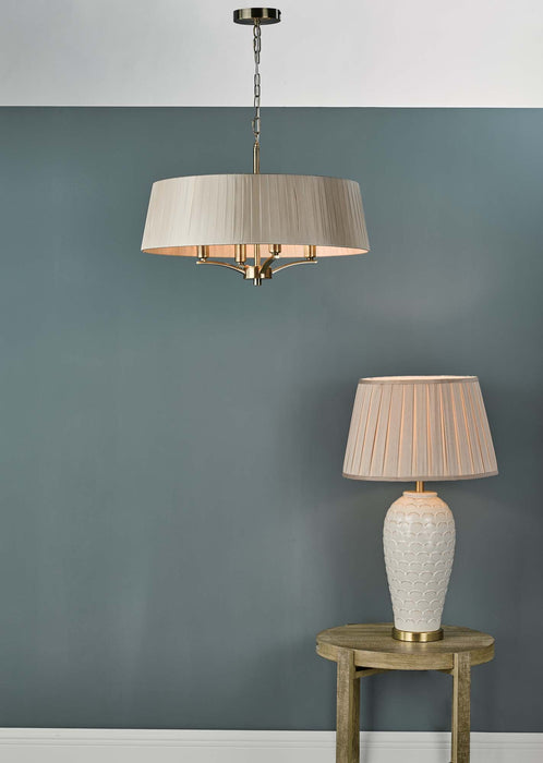 Cristin 4 Light Pendant Antique Brass With Taupe Shade