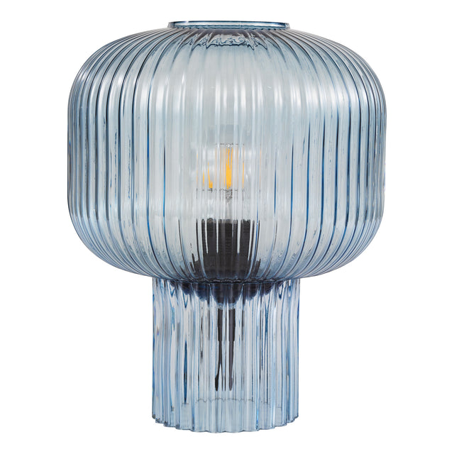 Demarius Table Lamp Blue Ribbed Glass